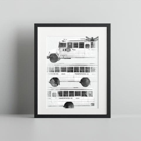 Monochrome School Bus Art Print for Unique Home Decor