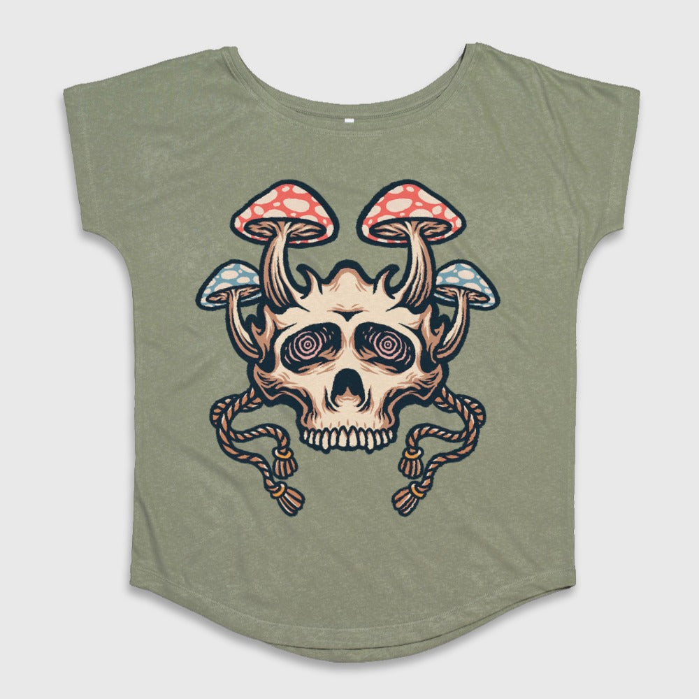 Skull with Psychedelic Mushrooms Design Shirt