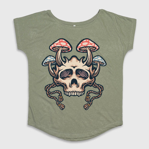 Skull with Psychedelic Mushrooms Design Shirt
