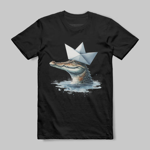 Alligator Wearing Paper Hat Cool Graphic Tee Product