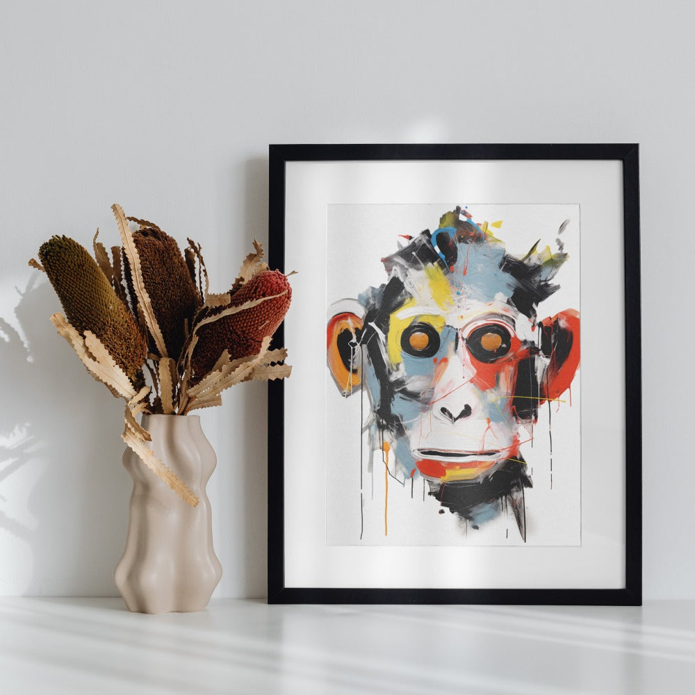 Colorful Abstract Monkey Face Wall Art Print Decor