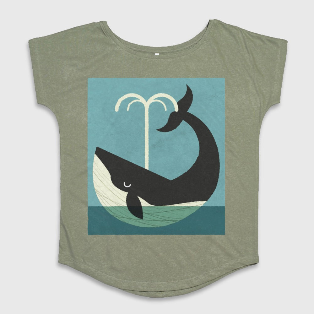 Whimsical Whale Graphic Tee with Spouting Water Design