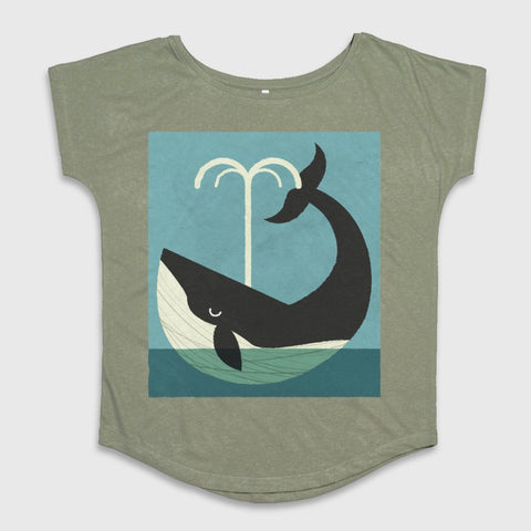 Whimsical Whale Graphic Tee with Spouting Water Design