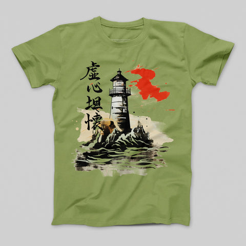 Lighthouse Print Graphic Tee with Japanese Characters