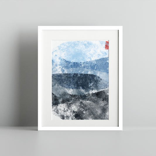 Abstract Blue and Grey Landscape Wall Art Print