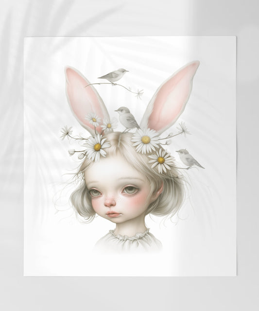 Whimsical Girl Wearing Bunny Ears Art Print