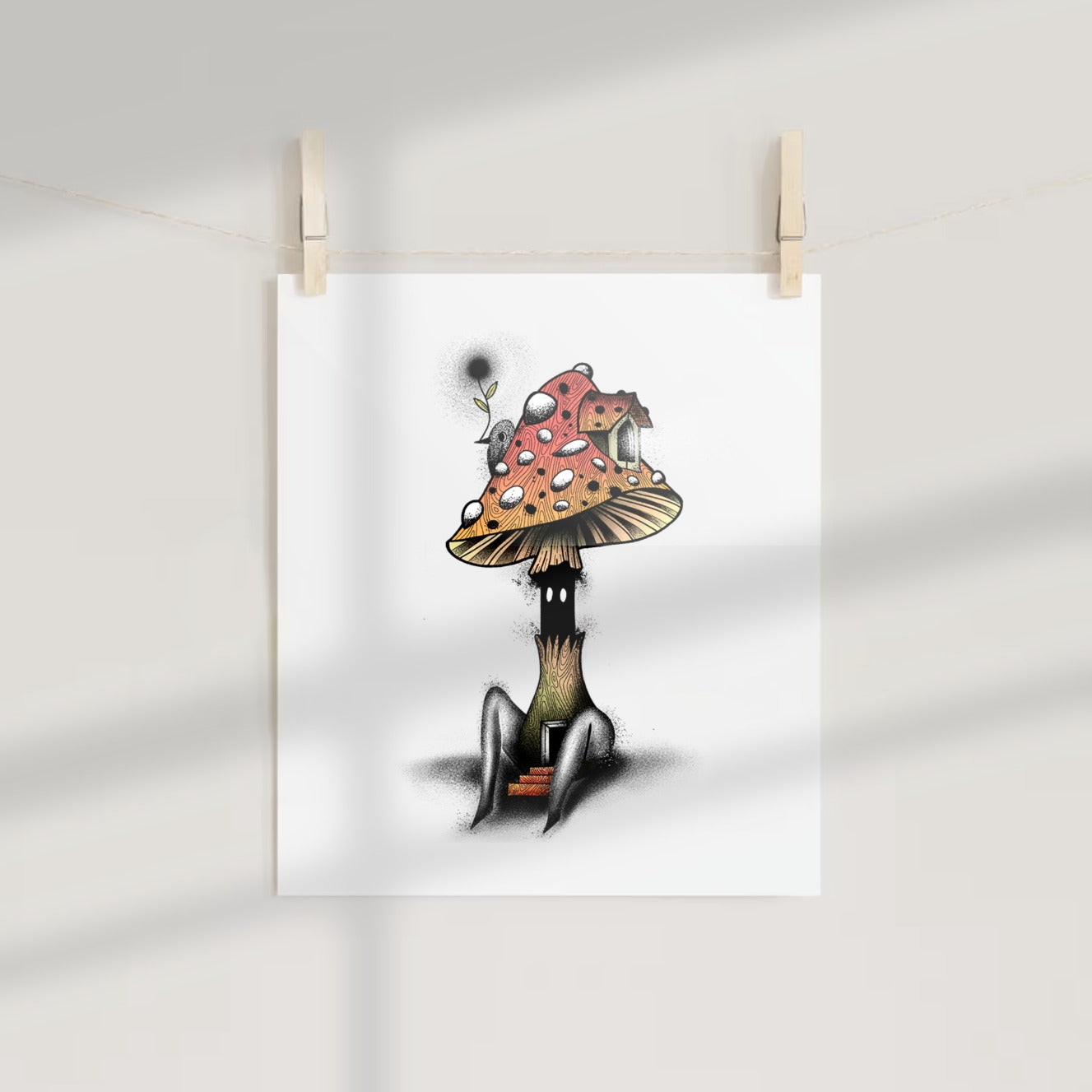 Whimsical Mushroom House Art Print with Fantasy Elements