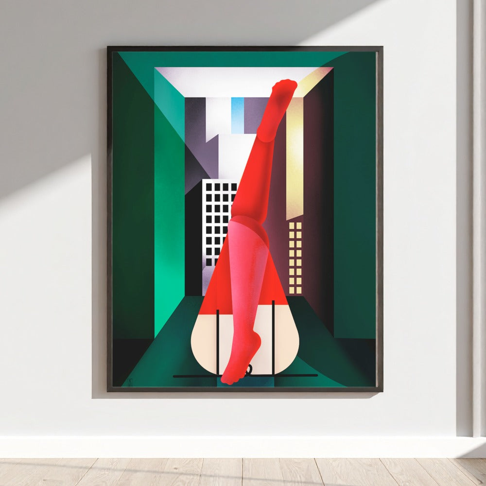 Modern Abstract Art Poster of Red and Green Shapes