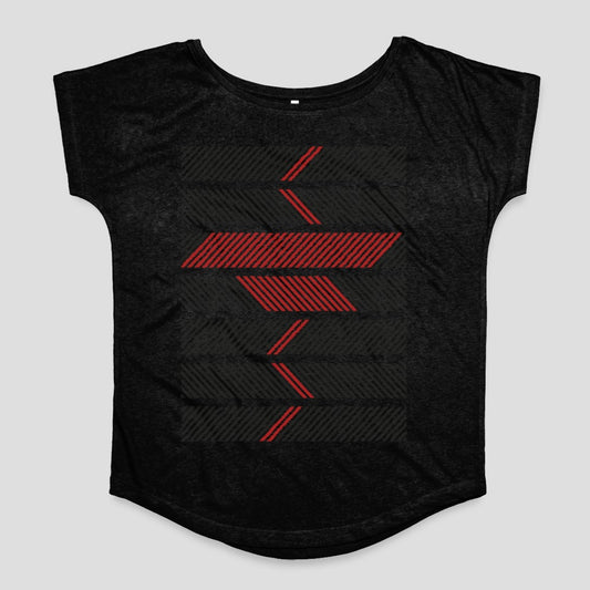 Black T-Shirt with Red and Black Striped Design