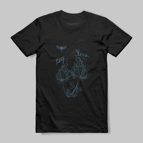 Keep Clean Dragonfly Floral Graphic Design Shirt