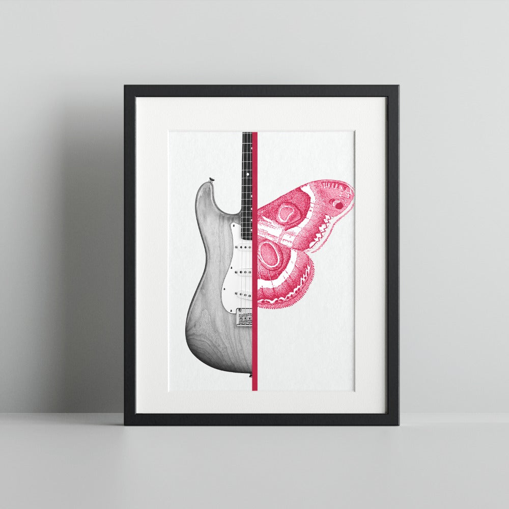 Artistic Guitar and Butterfly Framed Print Wall Art
