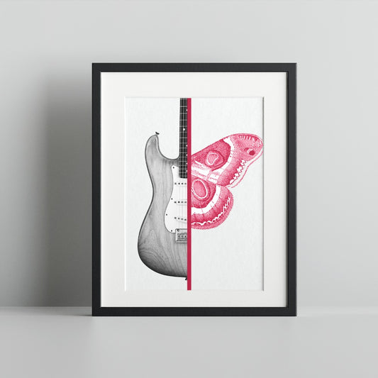 Artistic Guitar and Butterfly Framed Print Wall Art