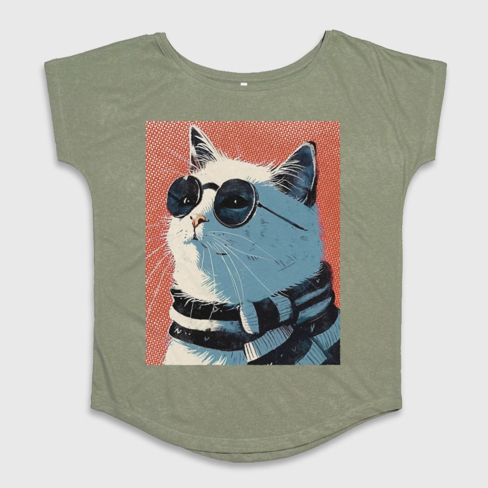 Trendy Cat in Sunglasses Graphic Tee Shirt