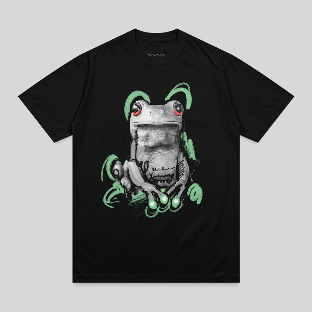 Striking Grayscale Frog Red Eyes Green Swirls product type