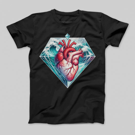 Heart Diamond Graphic Black T-Shirt Unique Design
