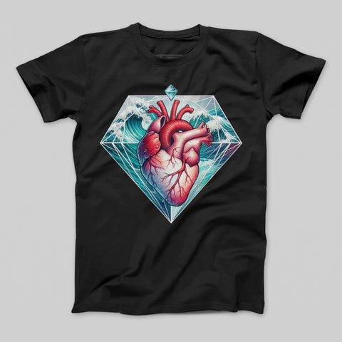 Heart Diamond Graphic Black T-Shirt Unique Design