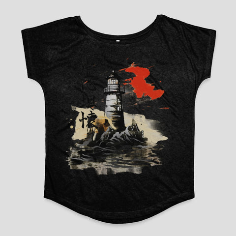 Lighthouse and Red Abstract Graphic Tee Design