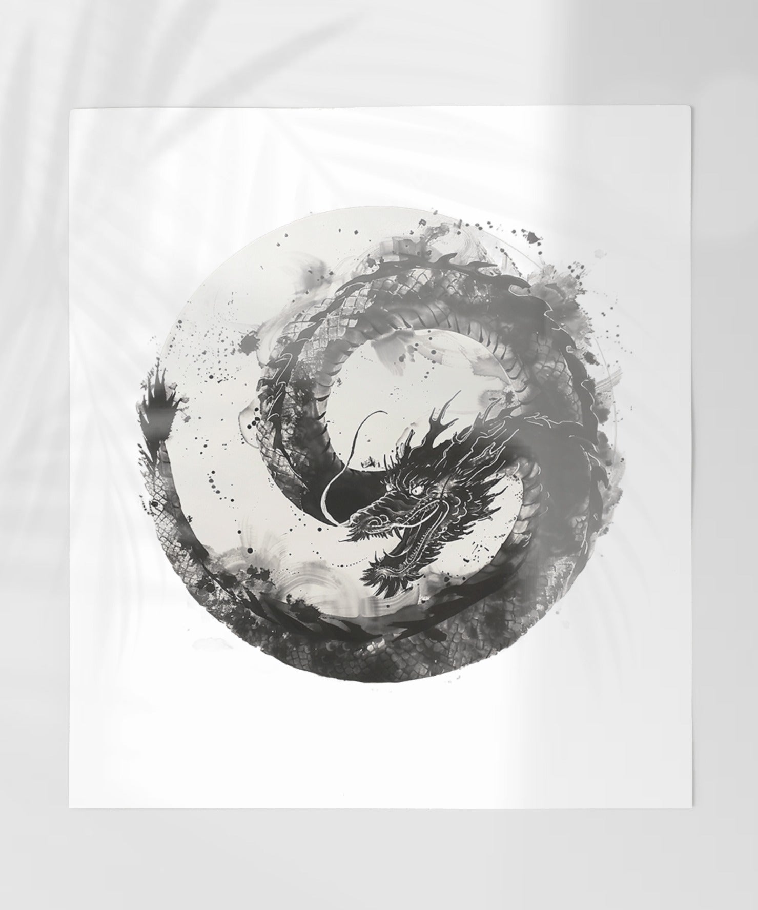Monochrome Dragon Circle Abstract Art Decor Print
