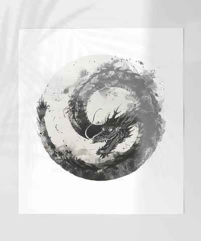 Monochrome Dragon Circle Abstract Art Decor Print