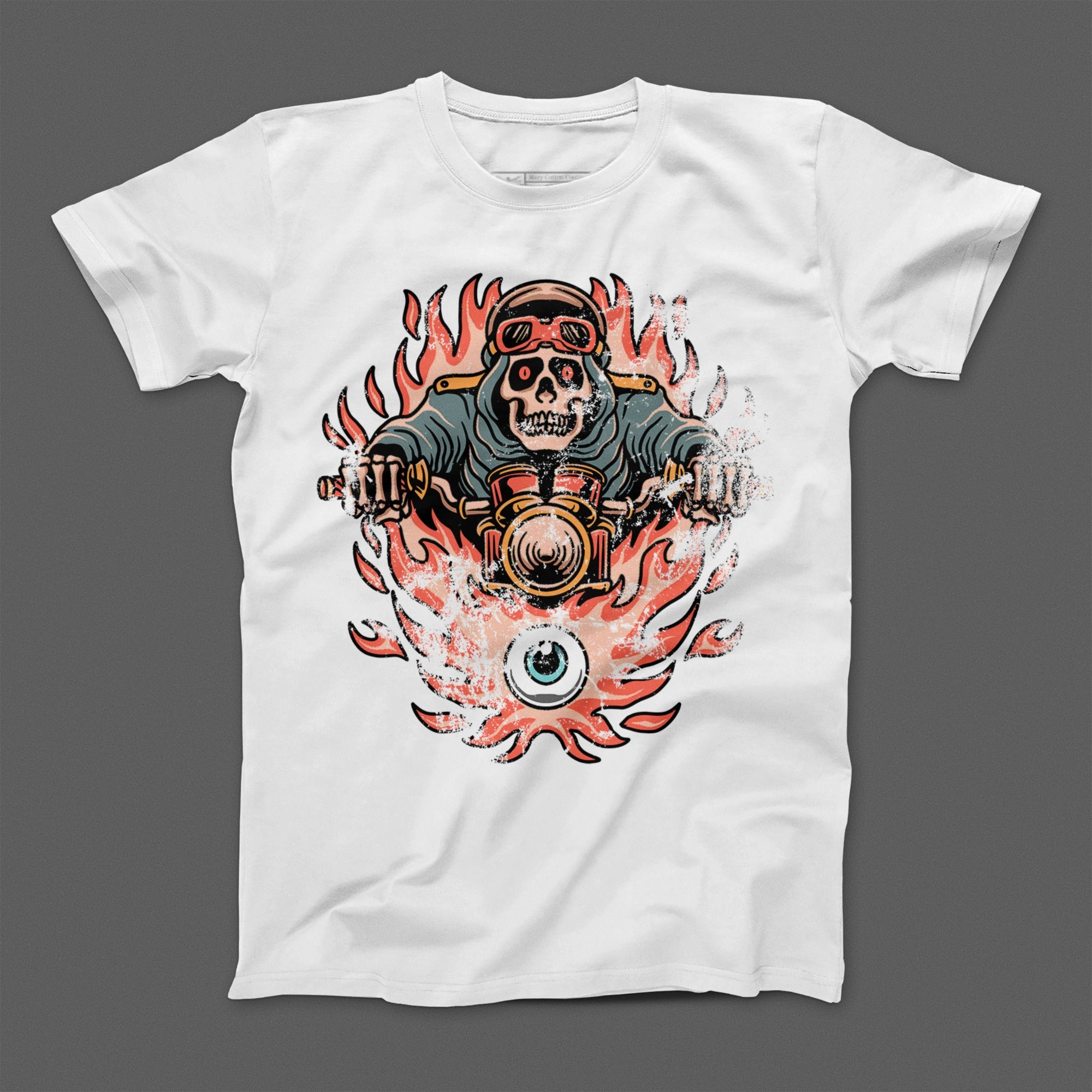 Skeleton Rider in Flames Graphic T-Shirt