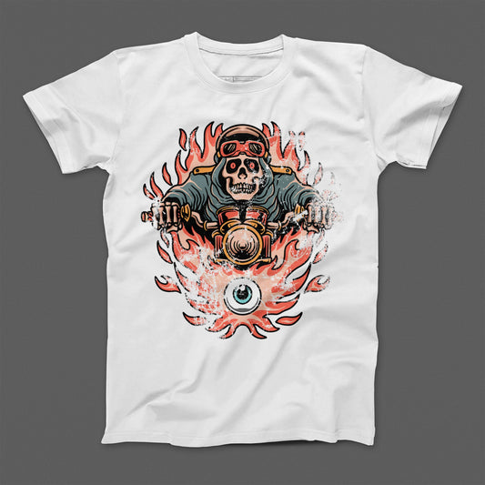Skeleton Rider in Flames Graphic T-Shirt