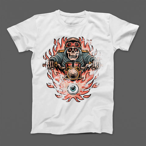 Skeleton Rider in Flames Graphic T-Shirt