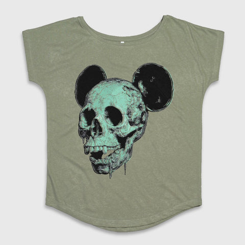 Distressed Skull with Mouse Ears Graphic T-shirt
