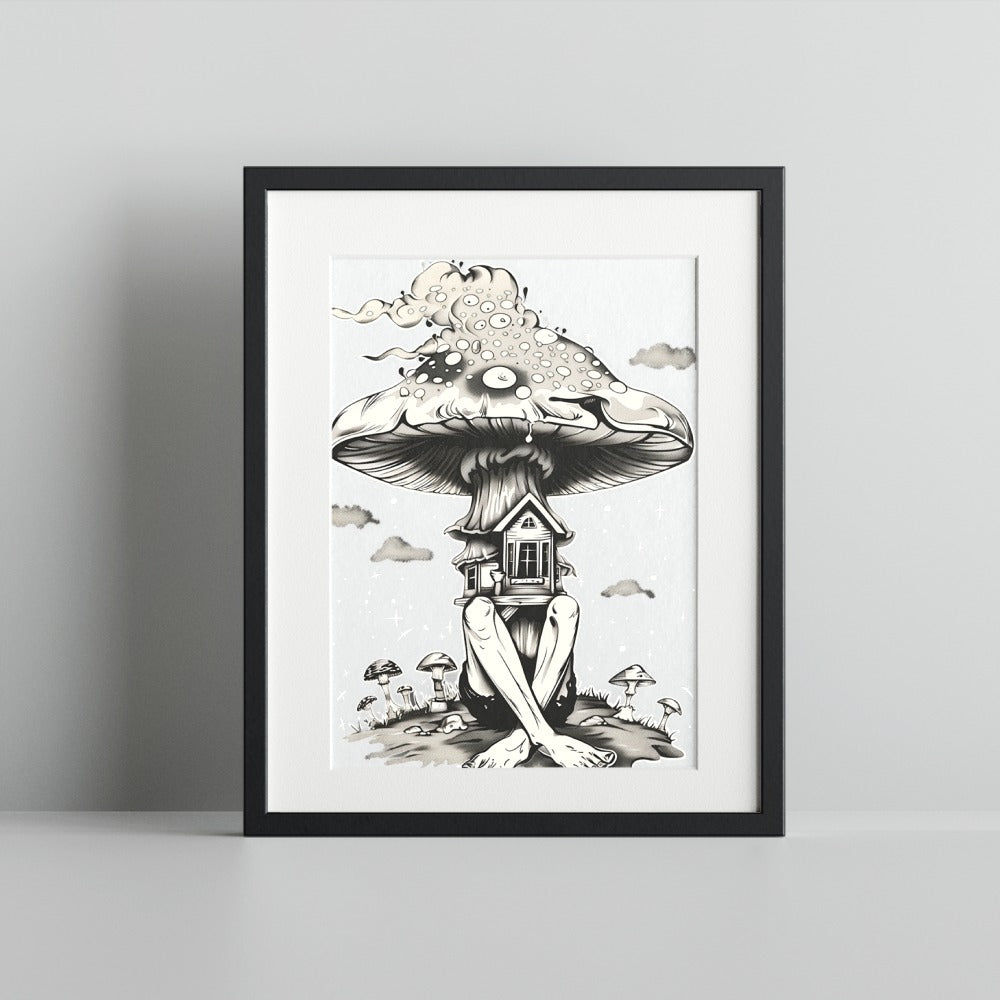 Surreal Mushroom House Illustration Art Print