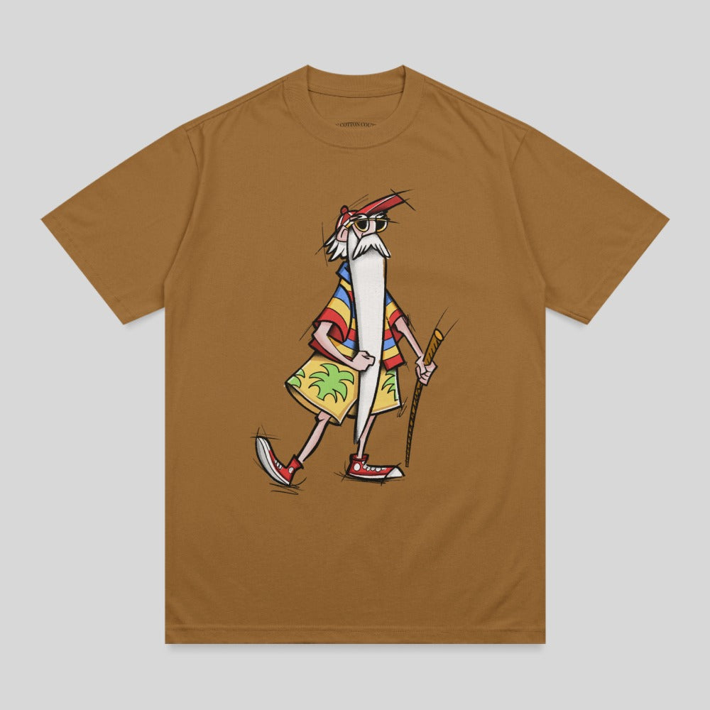 Old Man Character Colorful Shirt Palm Tree Shorts Red Sneakers product type