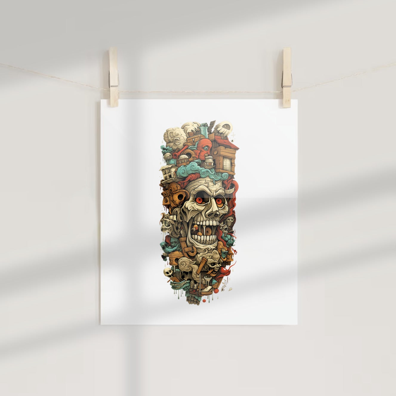 Intricate Skull with Surreal Elements Vibrant Poster