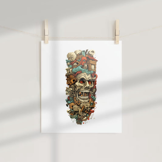 Intricate Skull with Surreal Elements Vibrant Poster