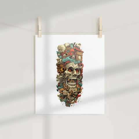 Intricate Skull with Surreal Elements Vibrant Poster