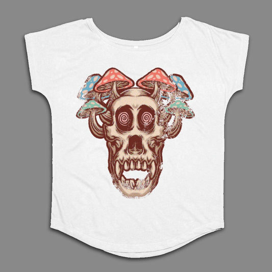 Trippy Skull with Mushrooms Graphic Tee Shirt