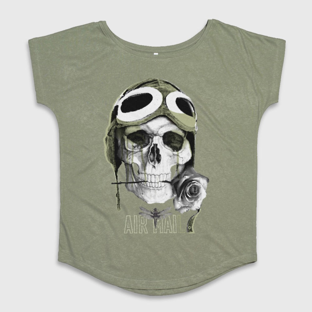 Skull with Goggles and Rose Air Mail T-Shirt