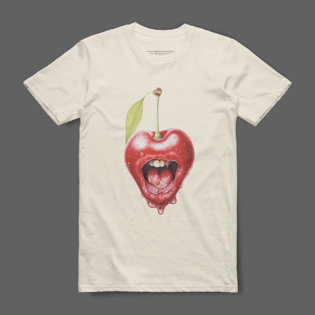 Unique Graphic Tee with Cherry and Mouth Design