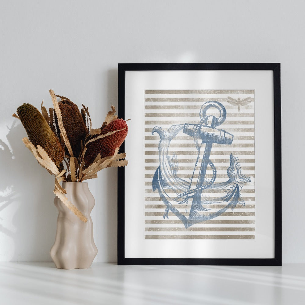 Nautical Anchor Print with Striped Background Artwork