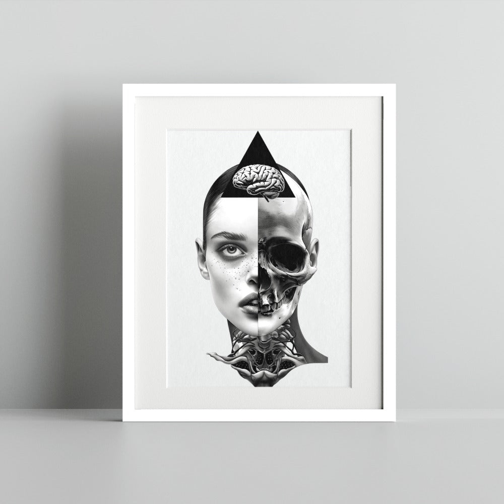 Surreal Half Human Half Skull Art Print for Home Decor