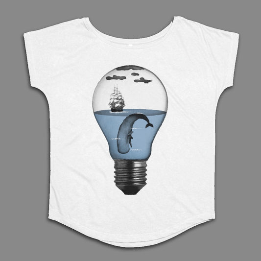 Whale and Ship Inside Light Bulb T-Shirt