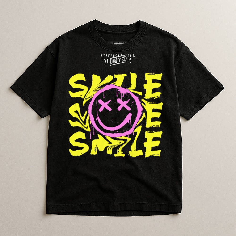 Smile Smile Smile Graphic T-Shirt with Neon Design