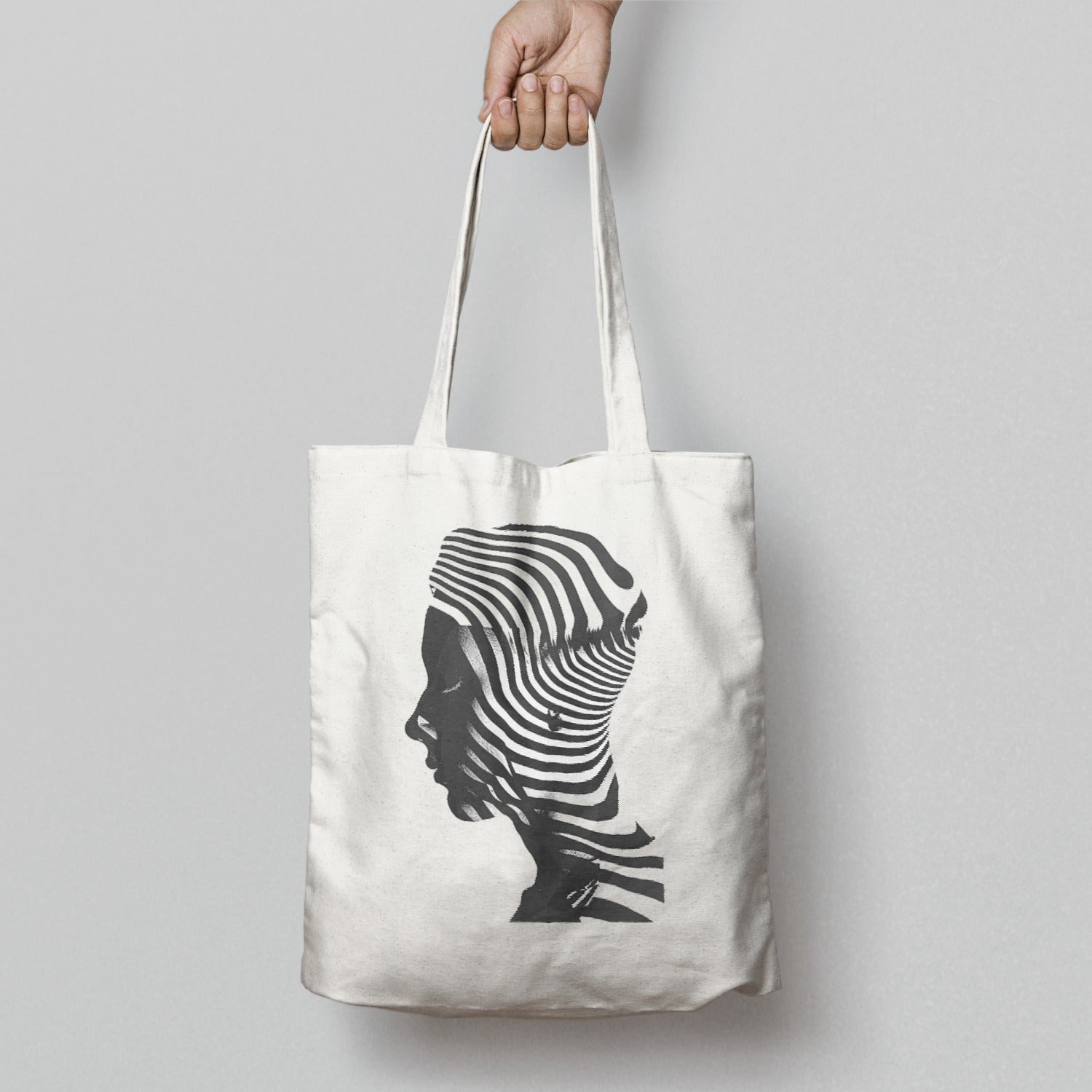 Monochrome Abstract Profile Print Canvas Tote Bag