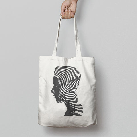 Monochrome Abstract Profile Print Canvas Tote Bag