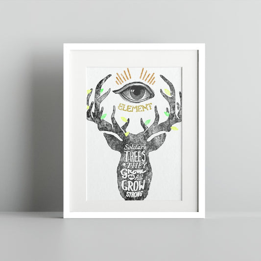 Solitary Trees Grow Strong Deer Eye Element Print