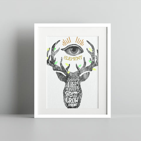 Solitary Trees Grow Strong Deer Eye Element Print