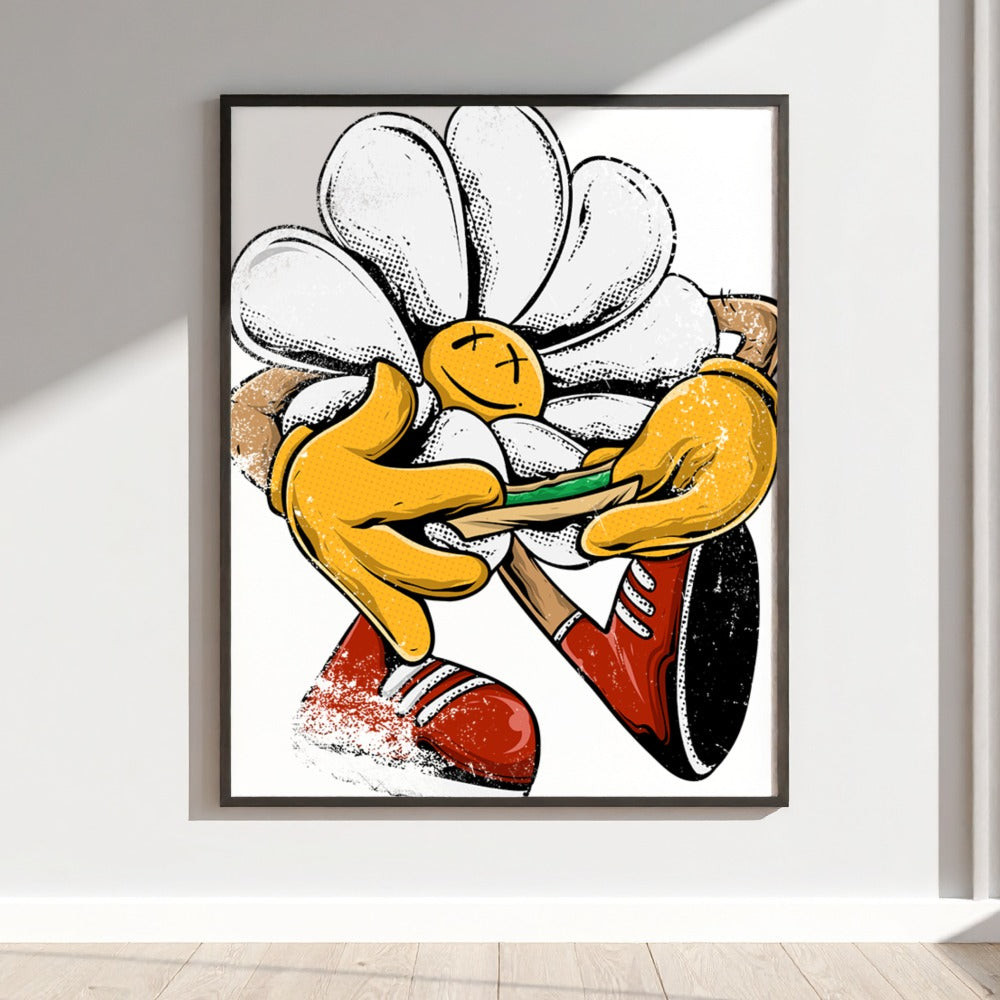 Daisy Flower Character with Red Shoes Art Print