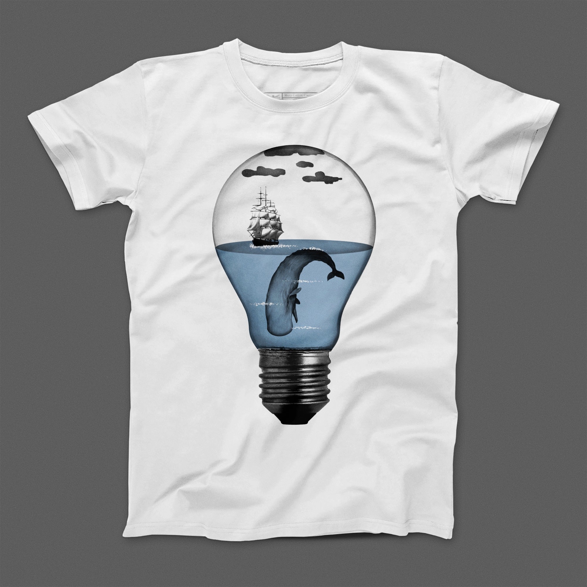 Whale and Ship Inside Lightbulb Graphic T-Shirt