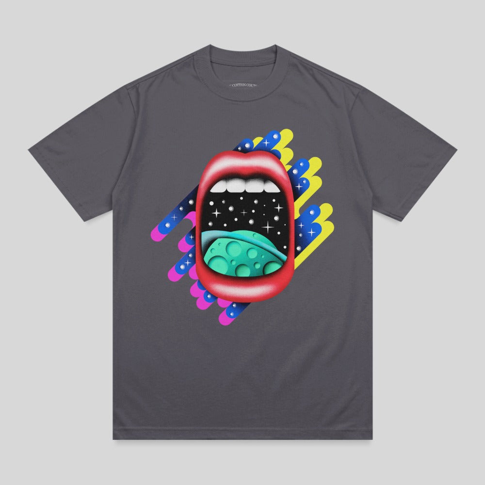 Psychedelic Mouth Galaxy Moon Stars Dark Grey product type