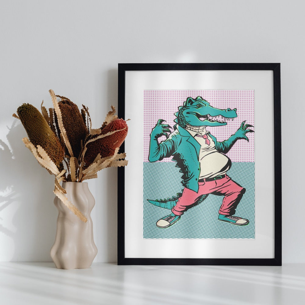 Funky Alligator in Casual Attire Framed Artwork