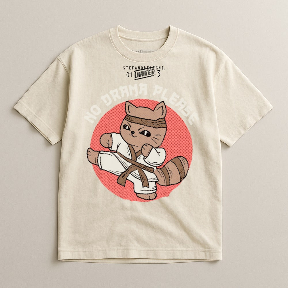 No Drama Please Karate Cat Graphic T-shirt