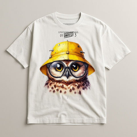 Owl Wearing Yellow Hat T-Shirt Fashion Apparel