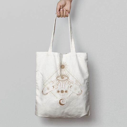 Mystical Eye and Hands Design Shopping Tote Bag
